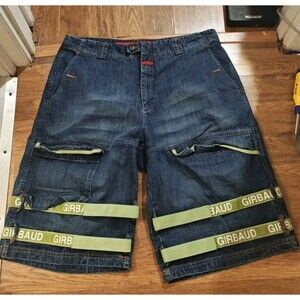 Vintage Marithe Francois Girbaud Baggy Jean Shorts Rare Green Double Strap Sz 40